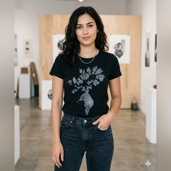 Element Tops - Element Black Short Sleeve Tee with Gray Deer & Leaf Artwork
